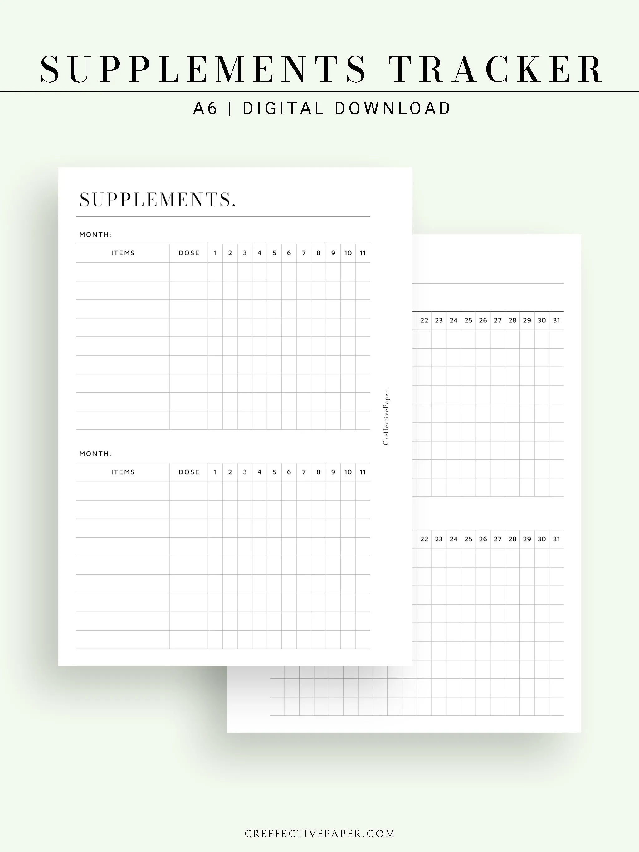 N121-6 | Vitamins & Supplements Tracker, Medication Log Template