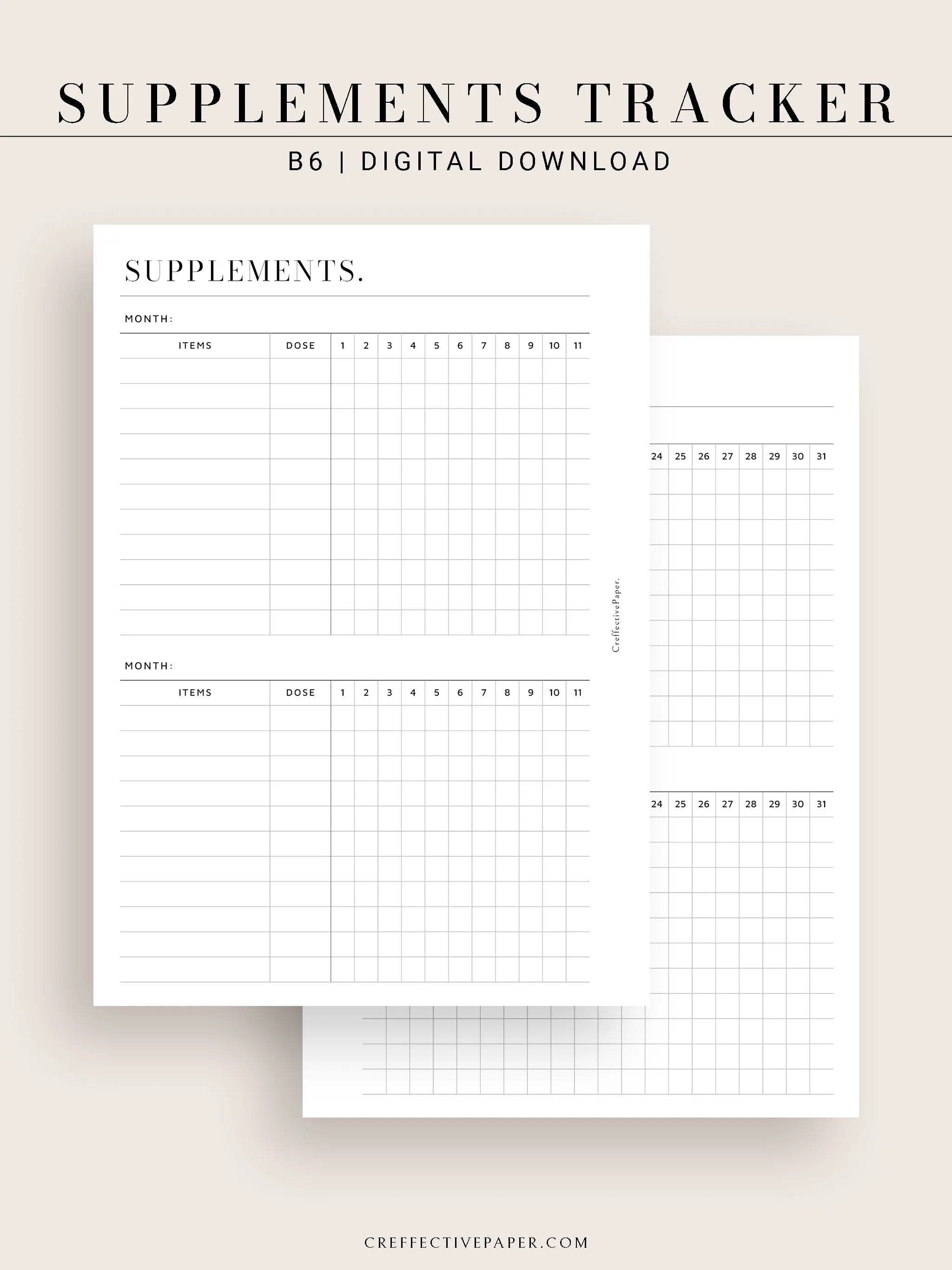 N121-6 | Vitamins & Supplements Tracker, Medication Log Template