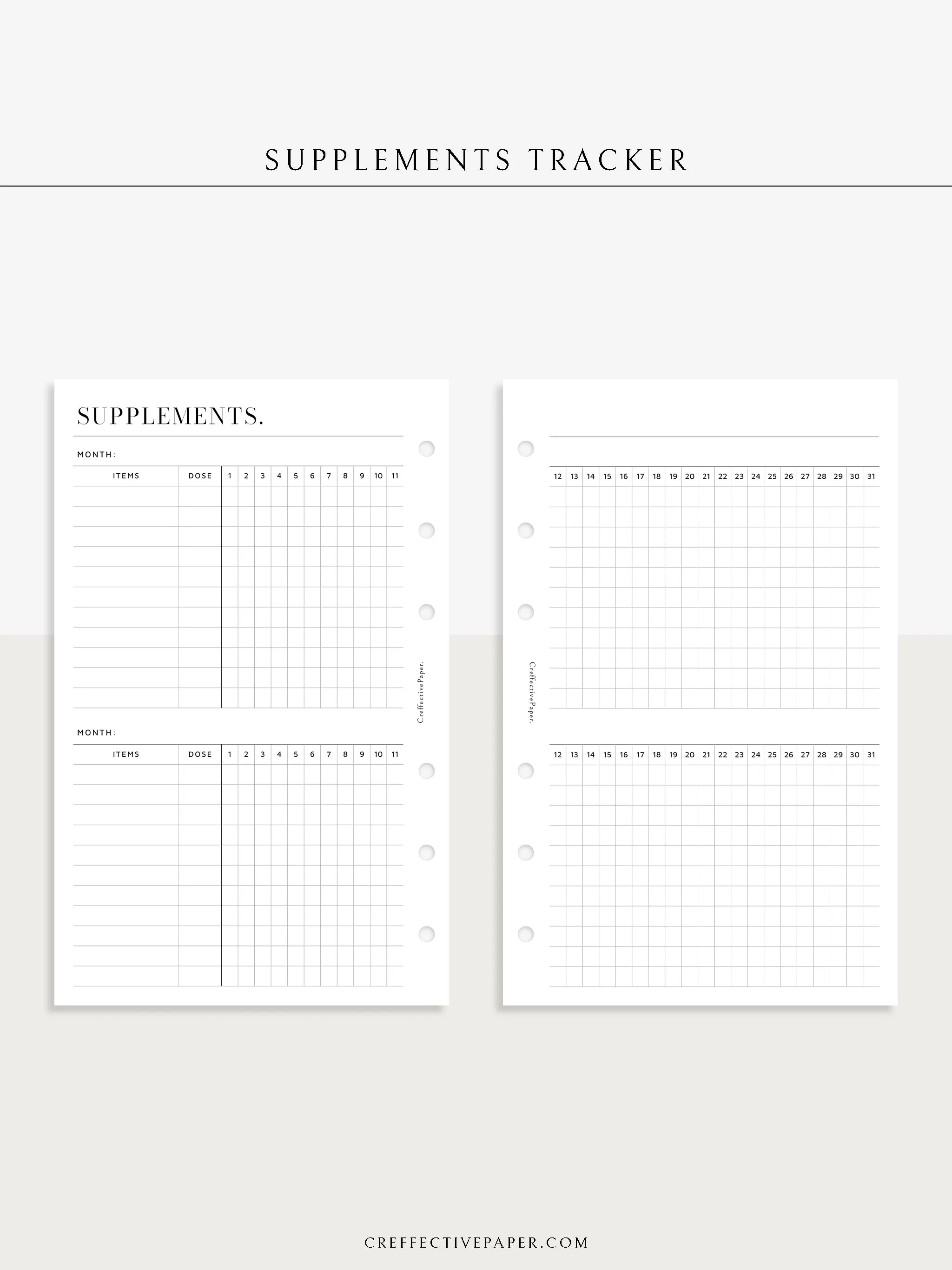 N121-6 | Vitamins & Supplements Tracker, Medication Log Template