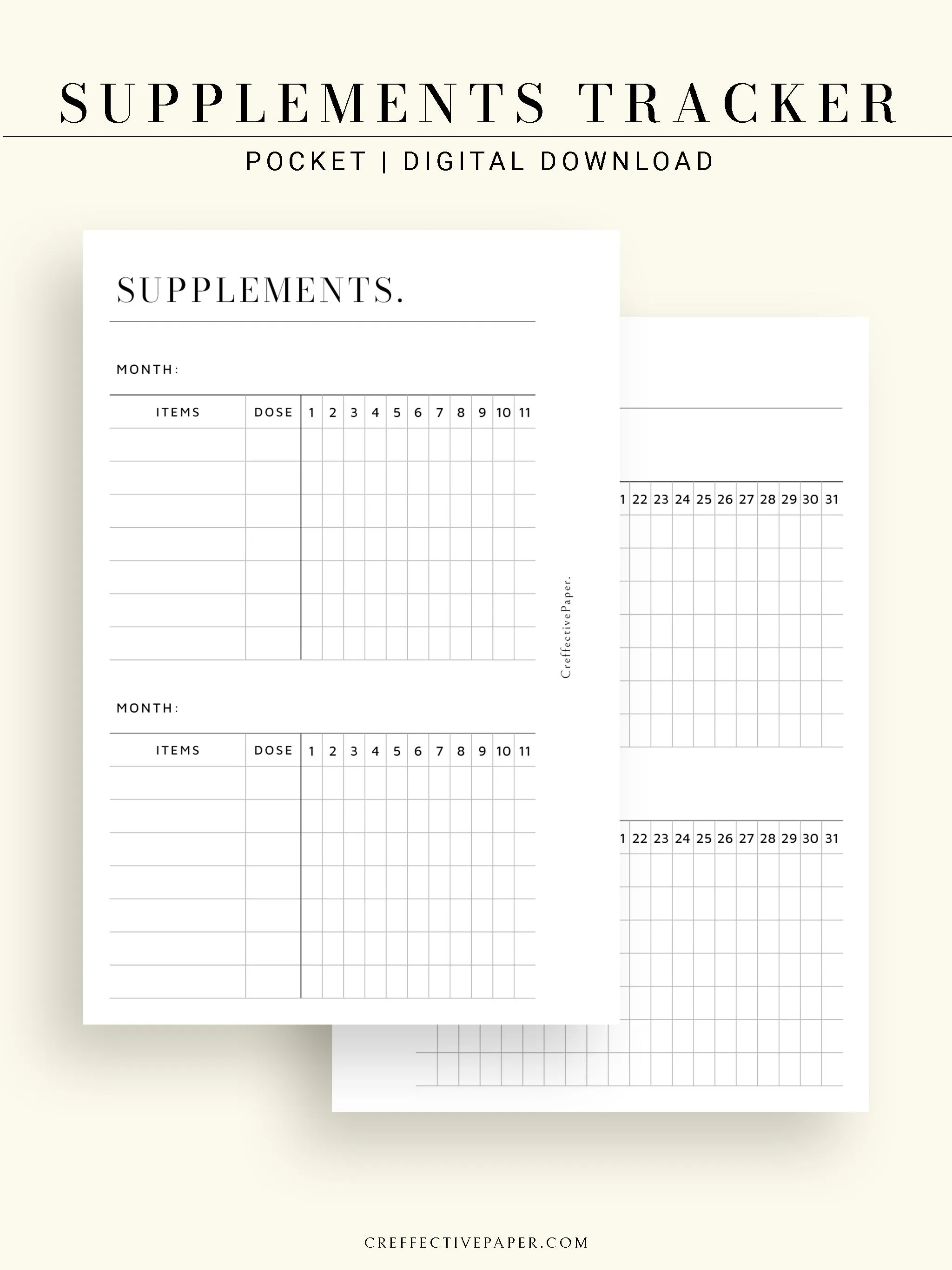 N121-6 | Vitamins & Supplements Tracker, Medication Log Template