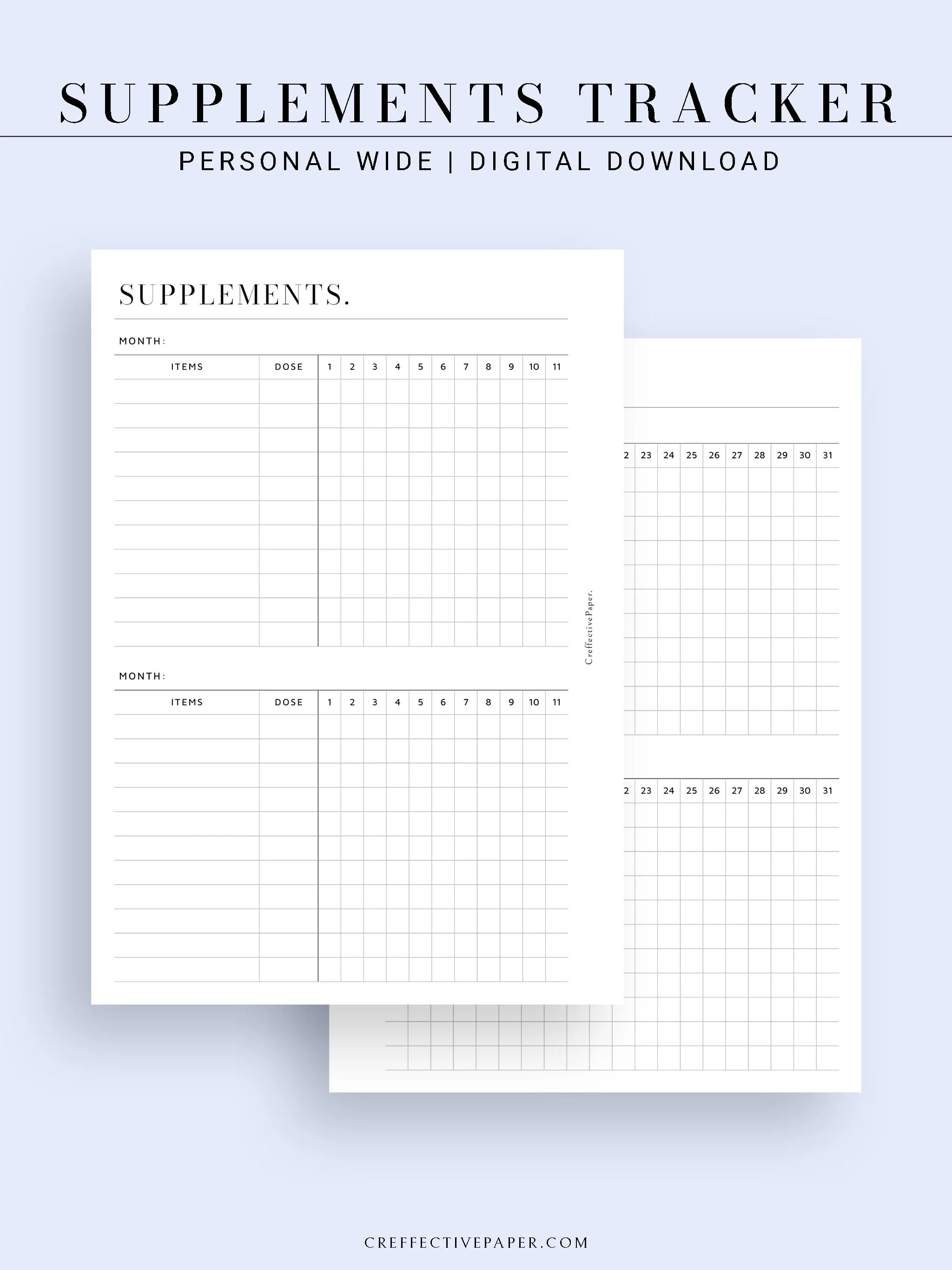 N121-6 | Vitamins & Supplements Tracker, Medication Log Template