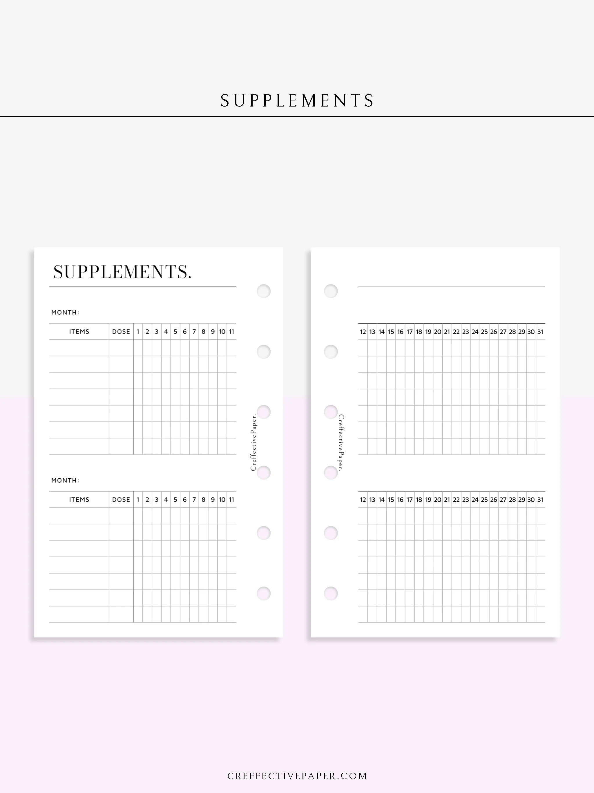 N121-6 | Vitamins & Supplements Tracker, Medication Log Template