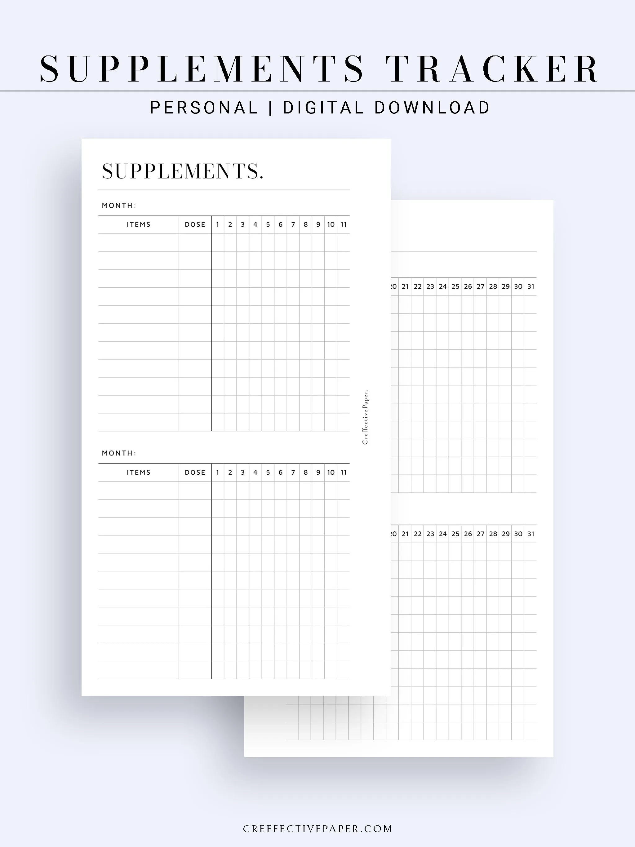 N121-6 | Vitamins & Supplements Tracker, Medication Log Template