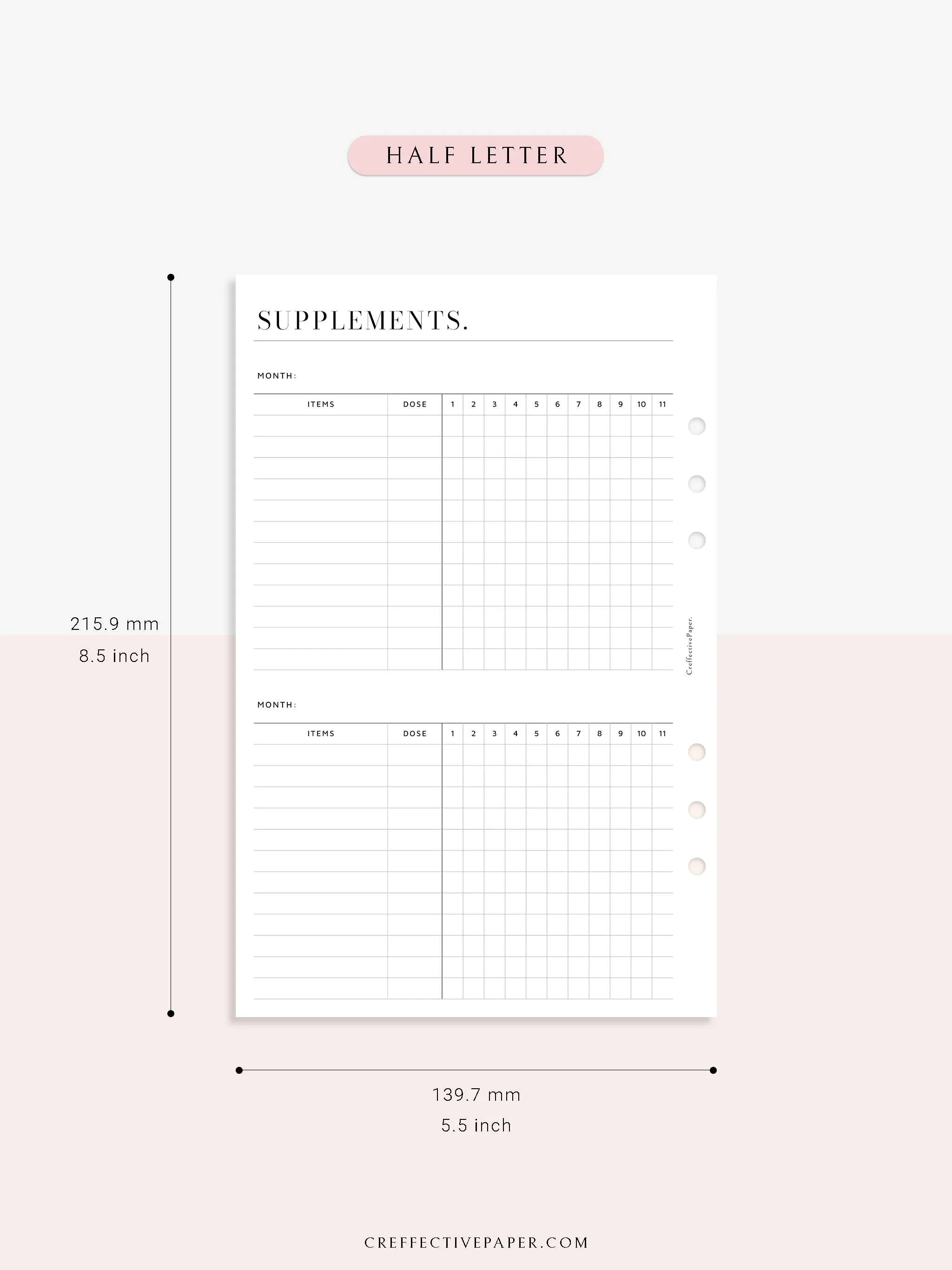 N121-6 | Vitamins & Supplements Tracker, Medication Log Template