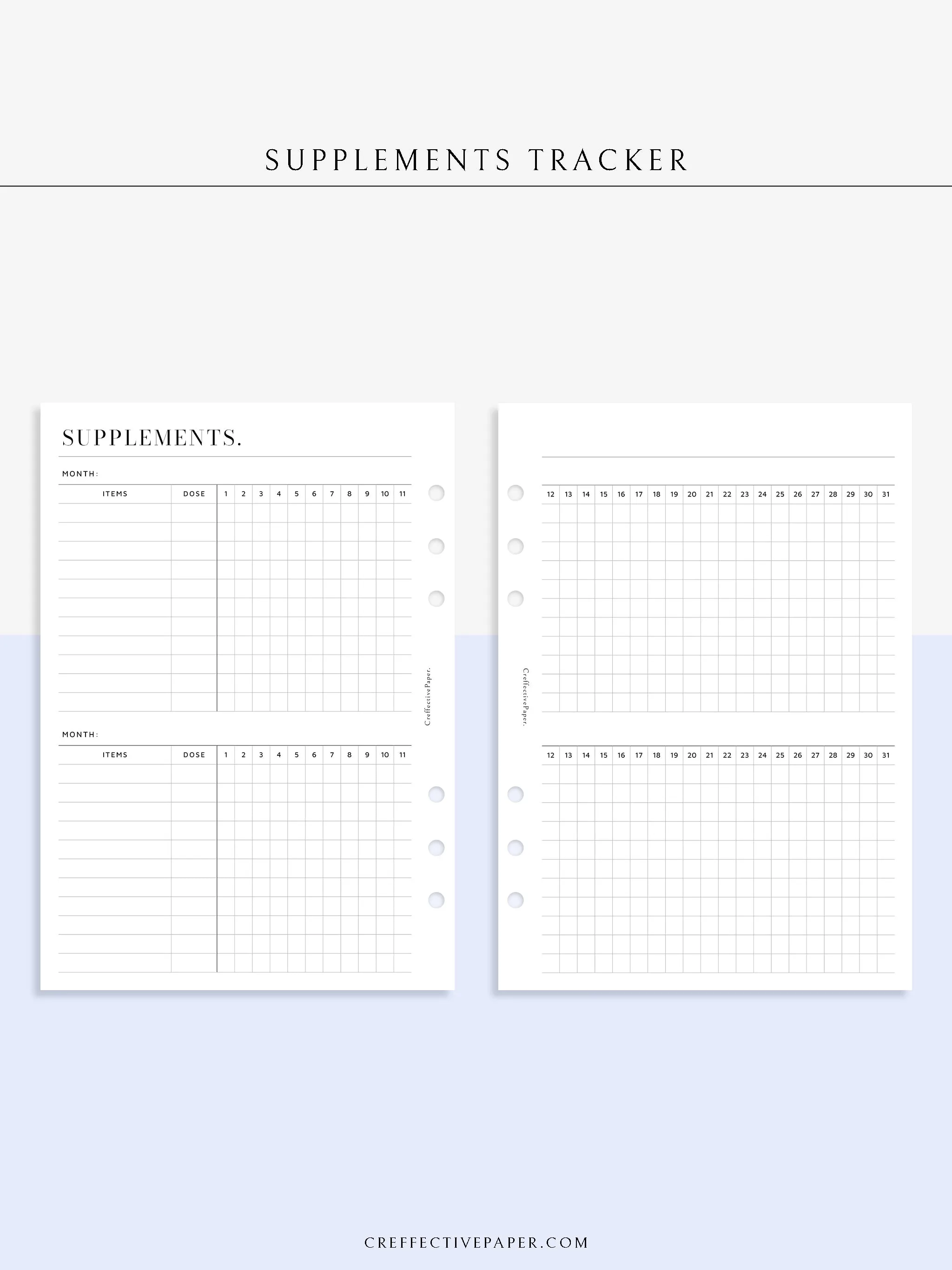 N121-6 | Vitamins & Supplements Tracker, Medication Log Template