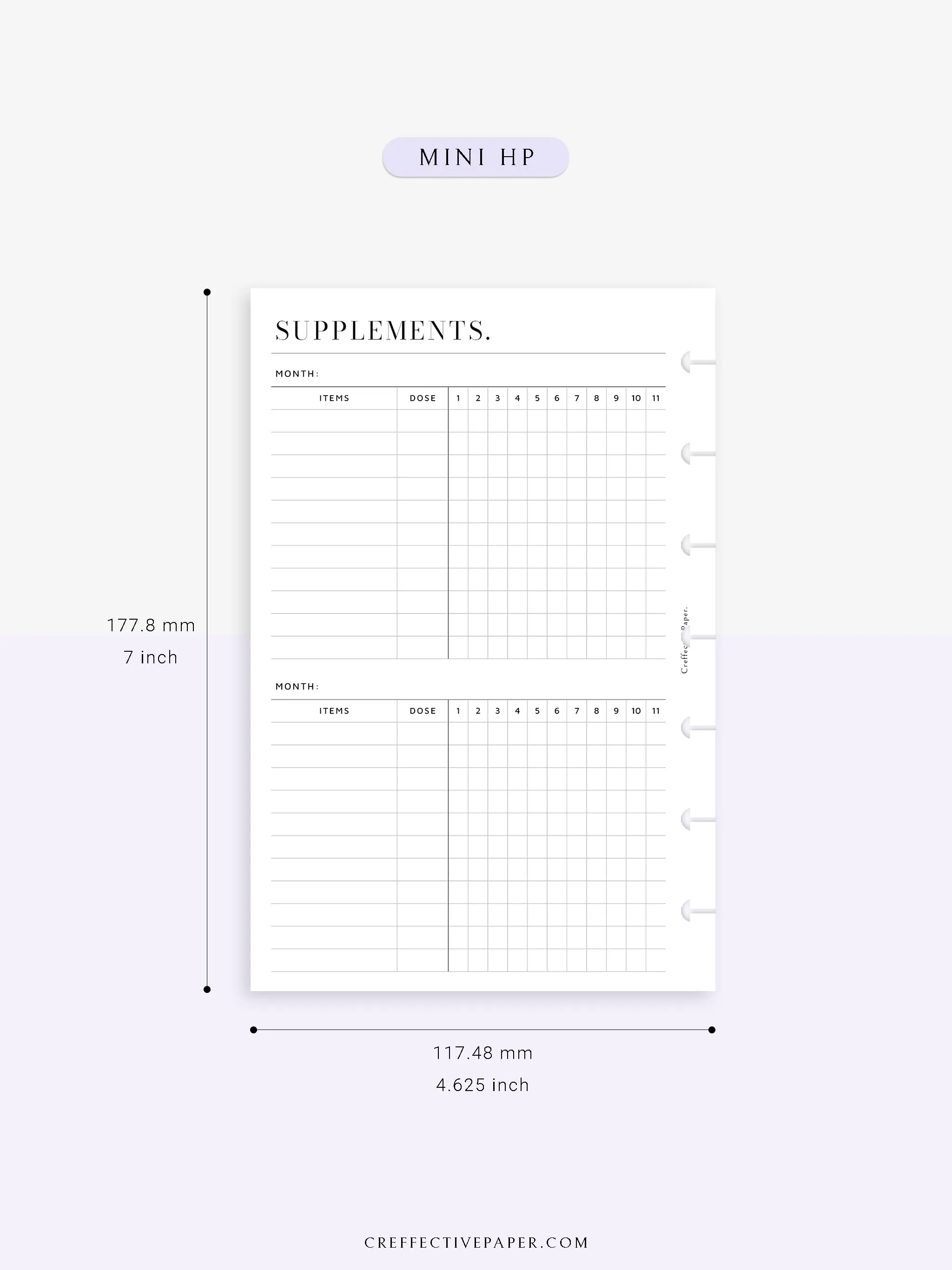 N121-6 | Vitamins & Supplements Tracker, Medication Log Template