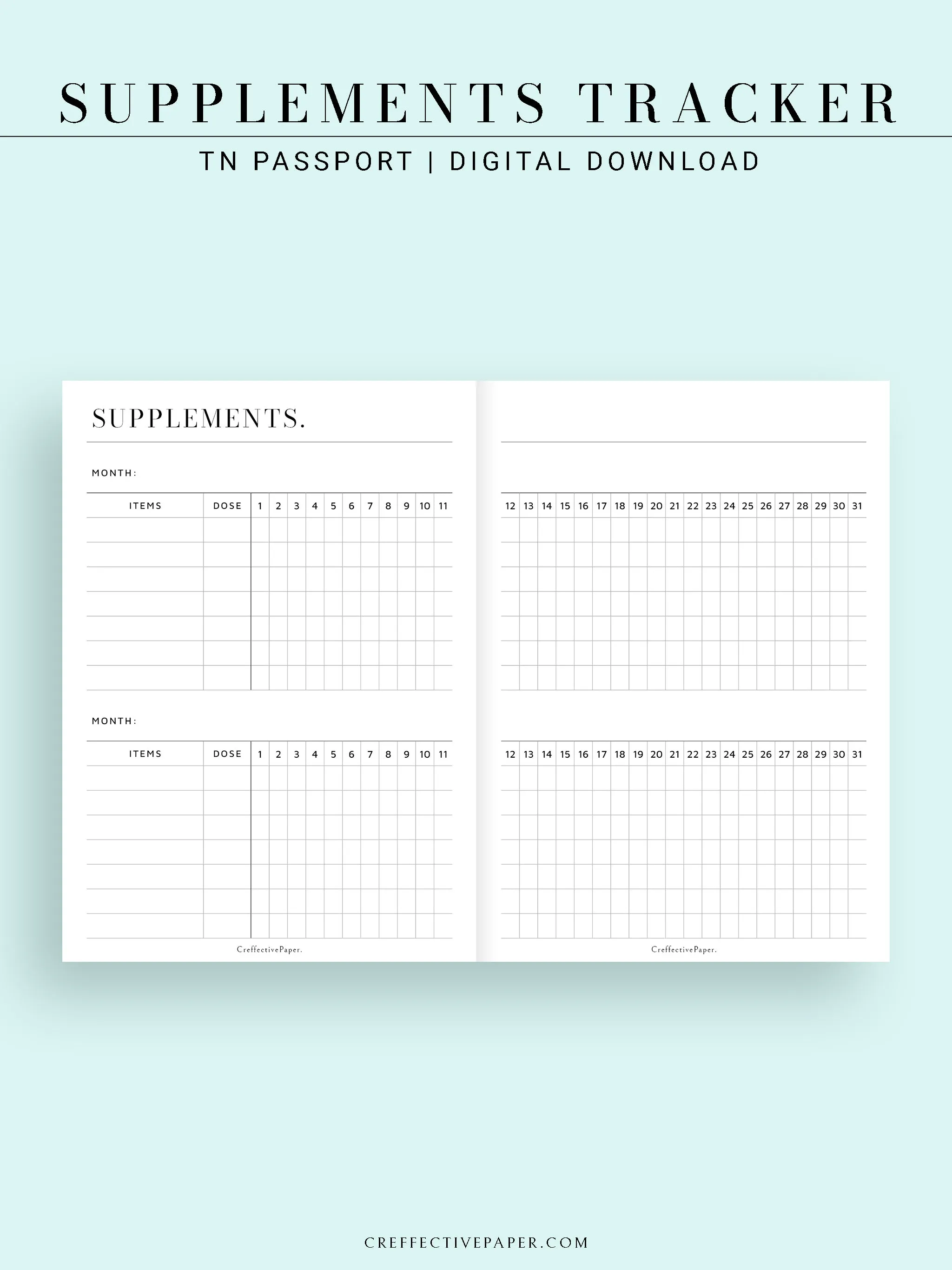 N121-6 | Vitamins & Supplements Tracker, Medication Log Template