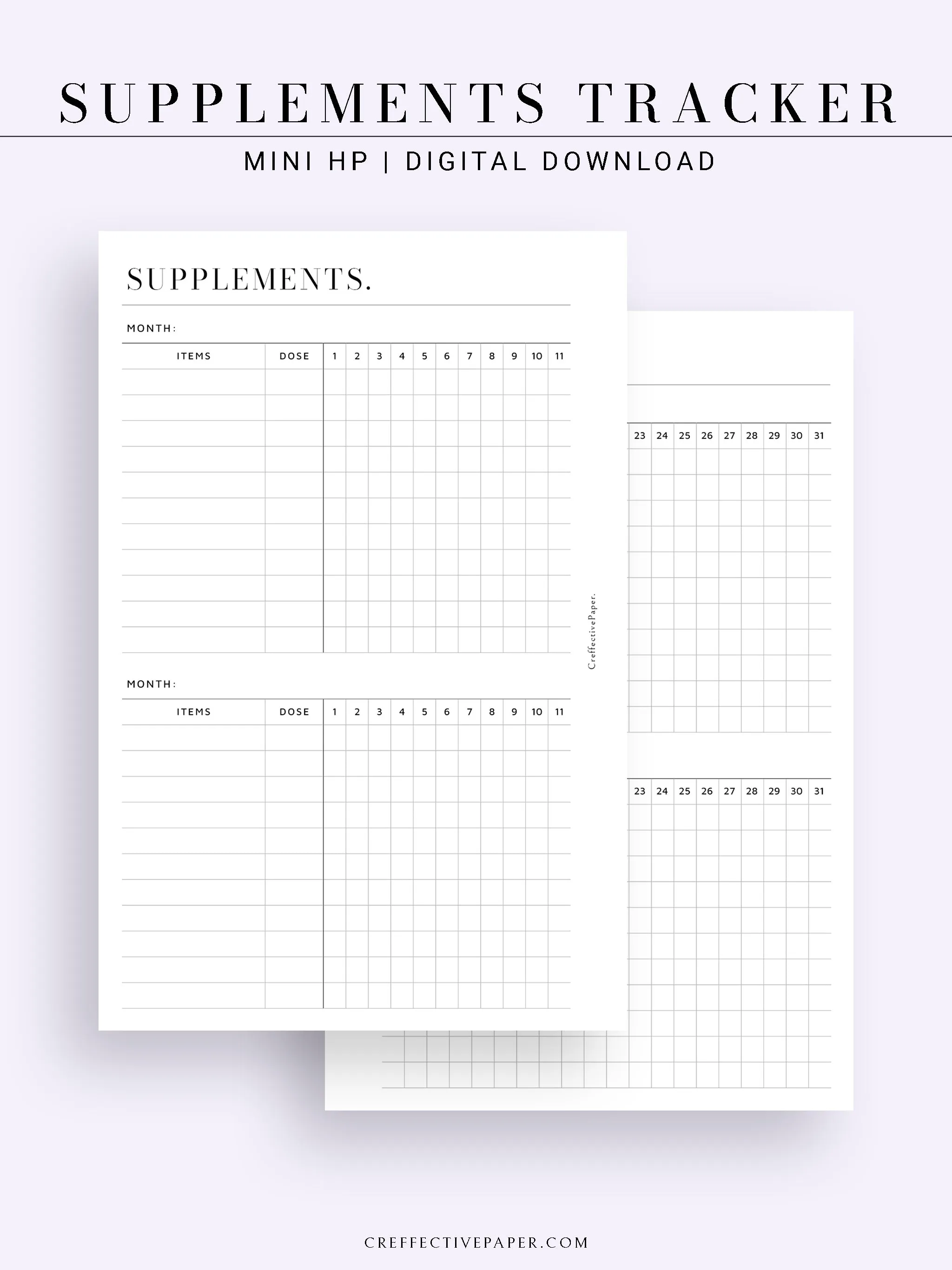 N121-6 | Vitamins & Supplements Tracker, Medication Log Template
