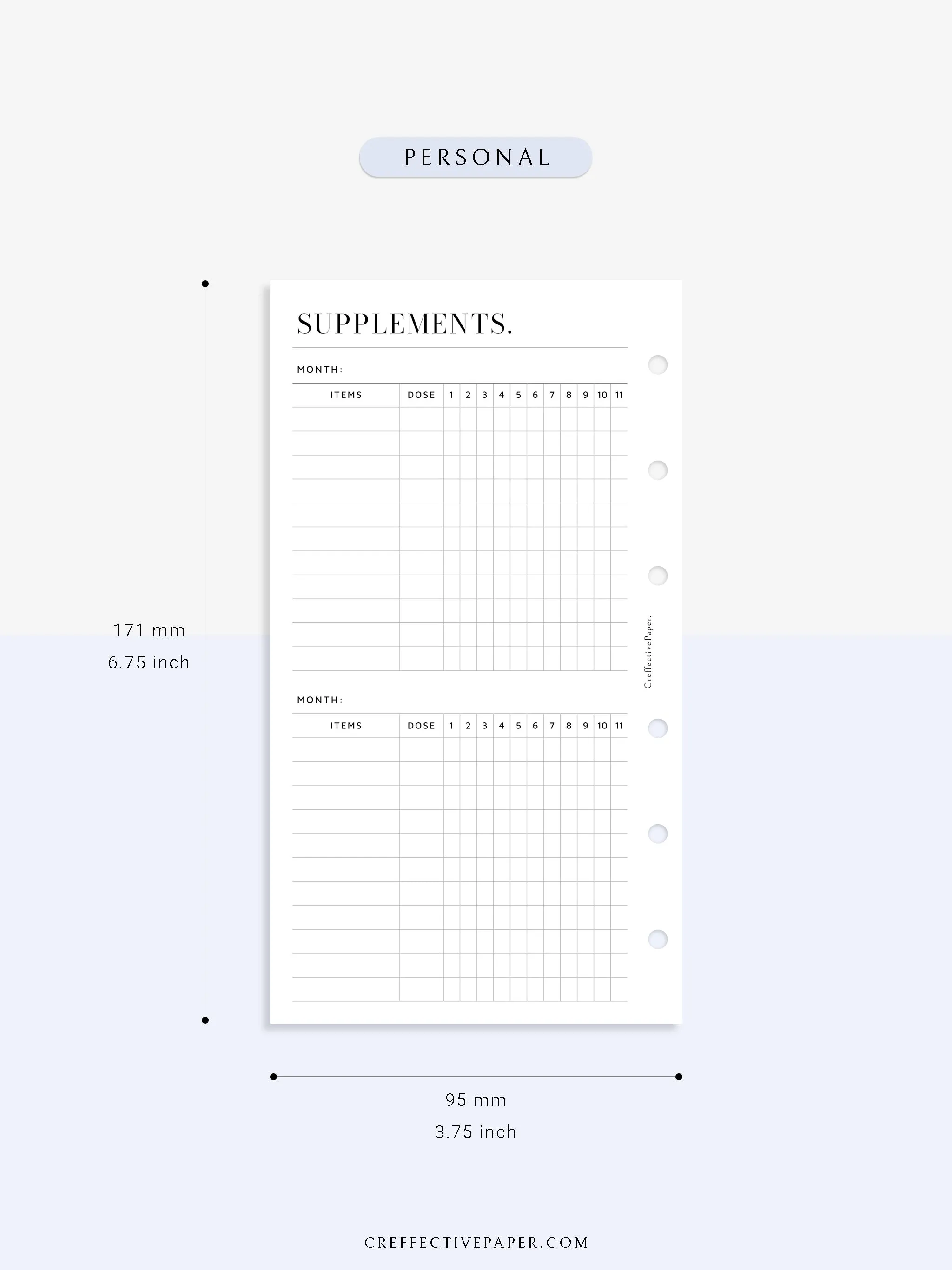 N121-6 | Vitamins & Supplements Tracker, Medication Log Template