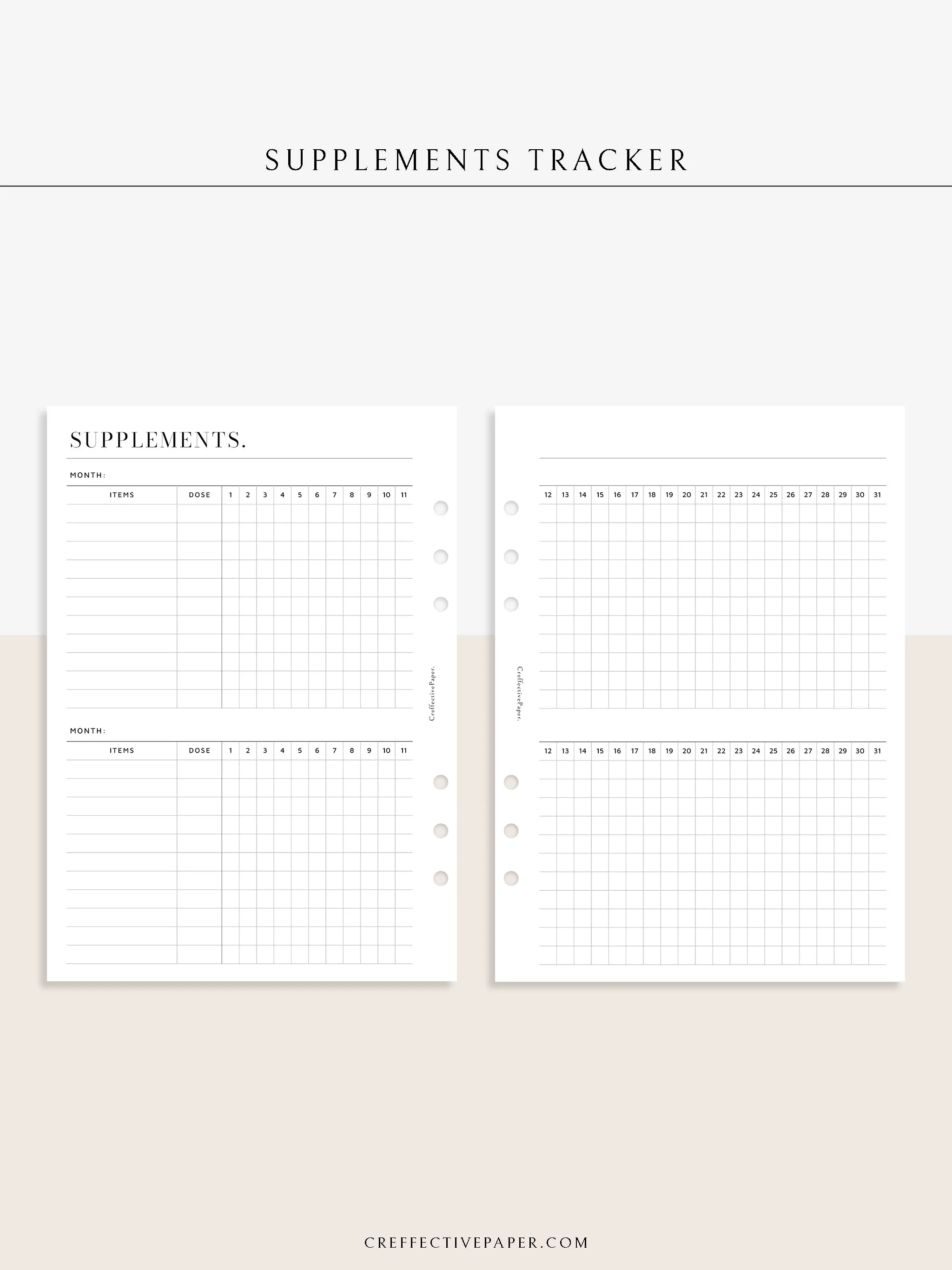 N121-6 | Vitamins & Supplements Tracker, Medication Log Template
