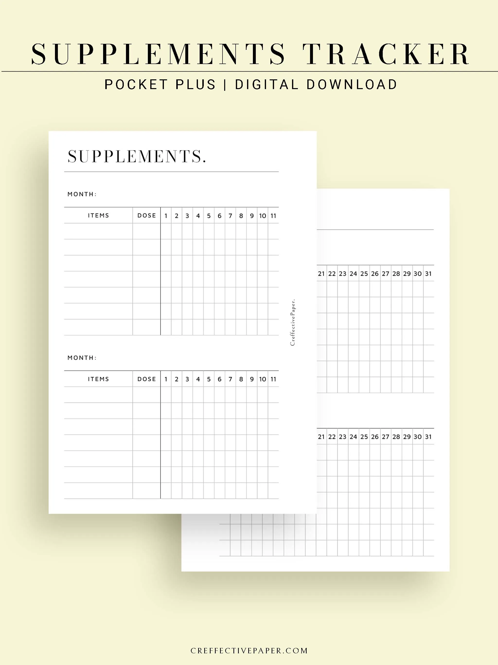 N121-6 | Vitamins & Supplements Tracker, Medication Log Template