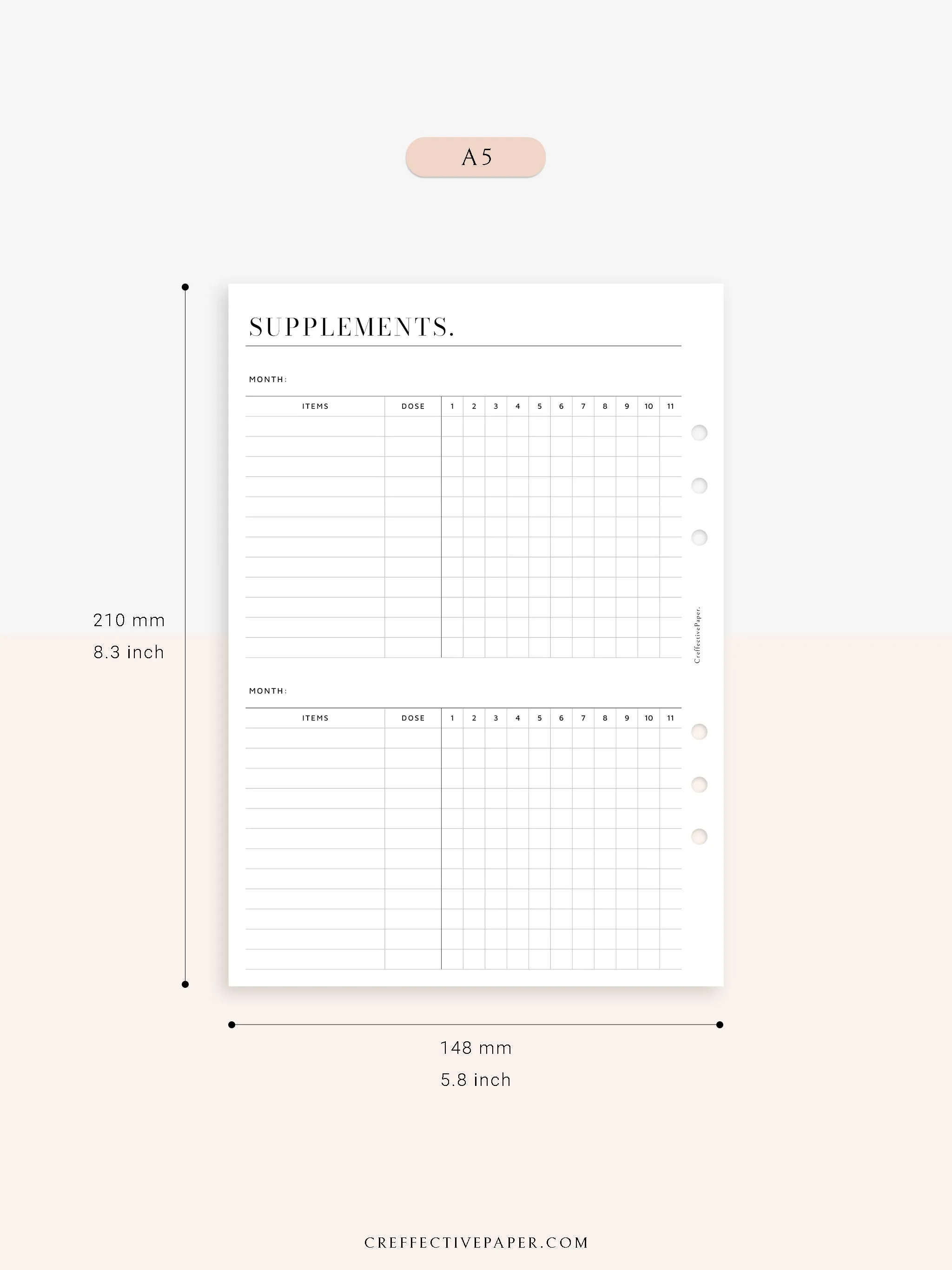 N121-6 | Vitamins & Supplements Tracker, Medication Log Template