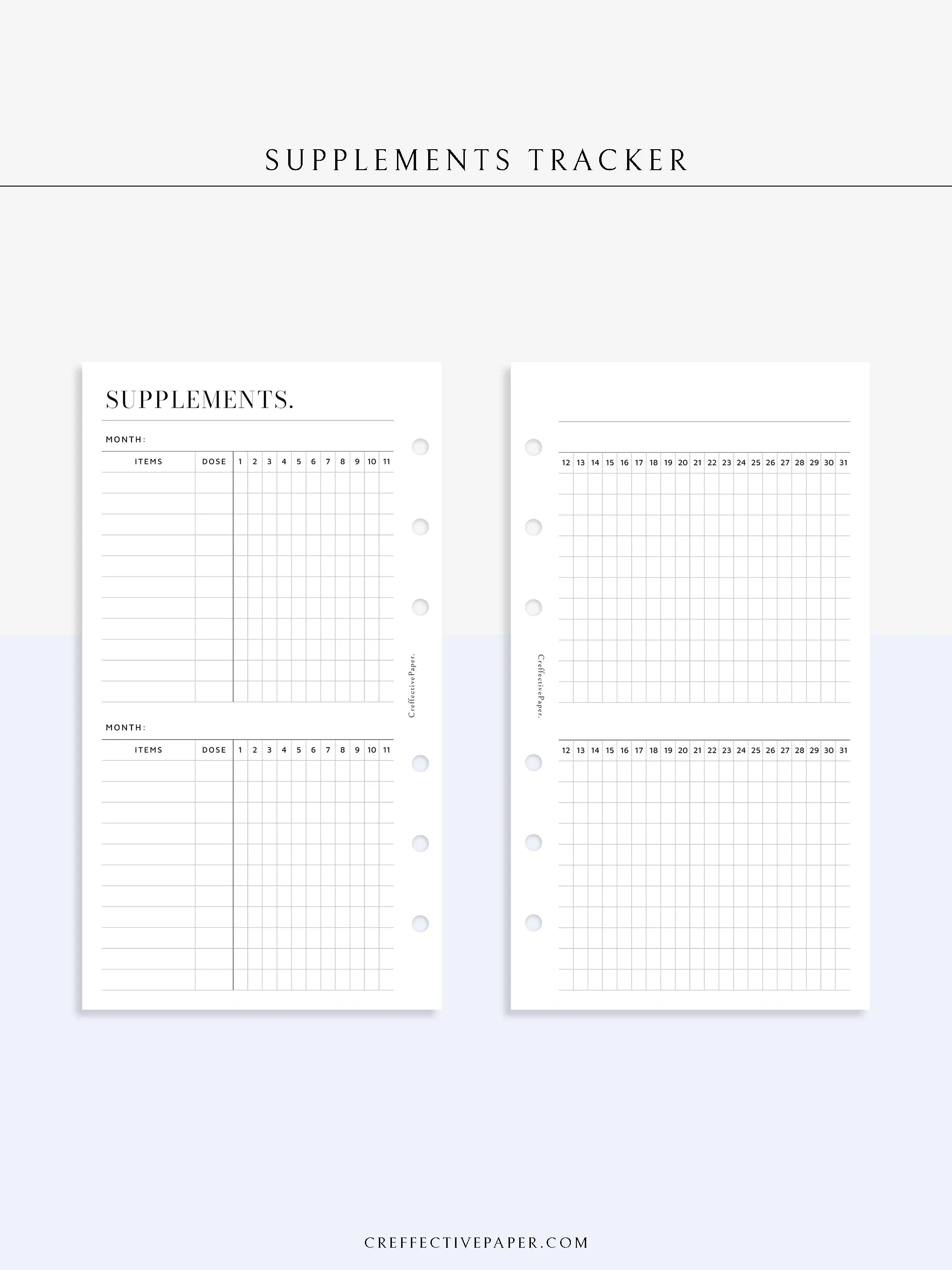 N121-6 | Vitamins & Supplements Tracker, Medication Log Template
