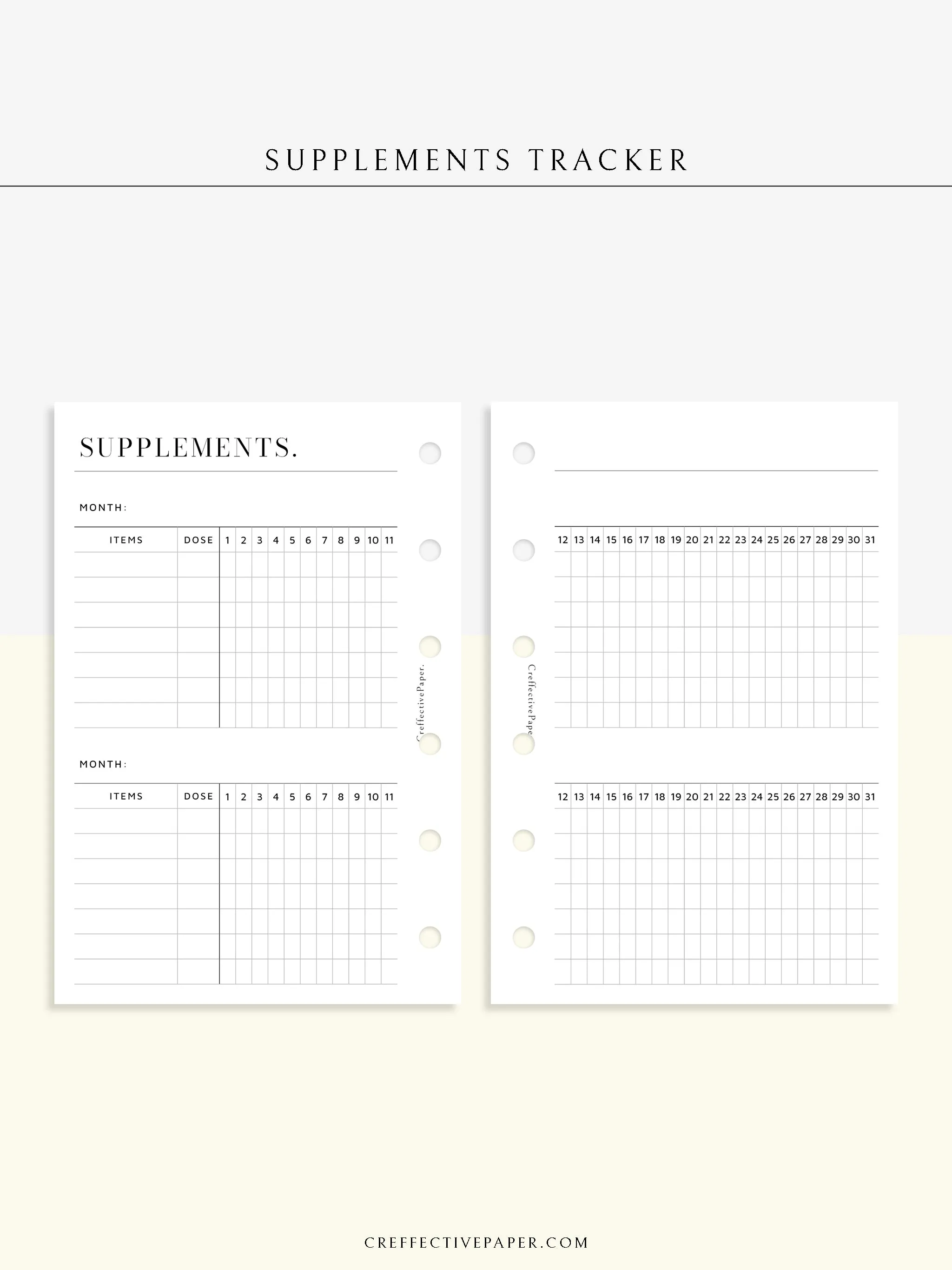N121-6 | Vitamins & Supplements Tracker, Medication Log Template