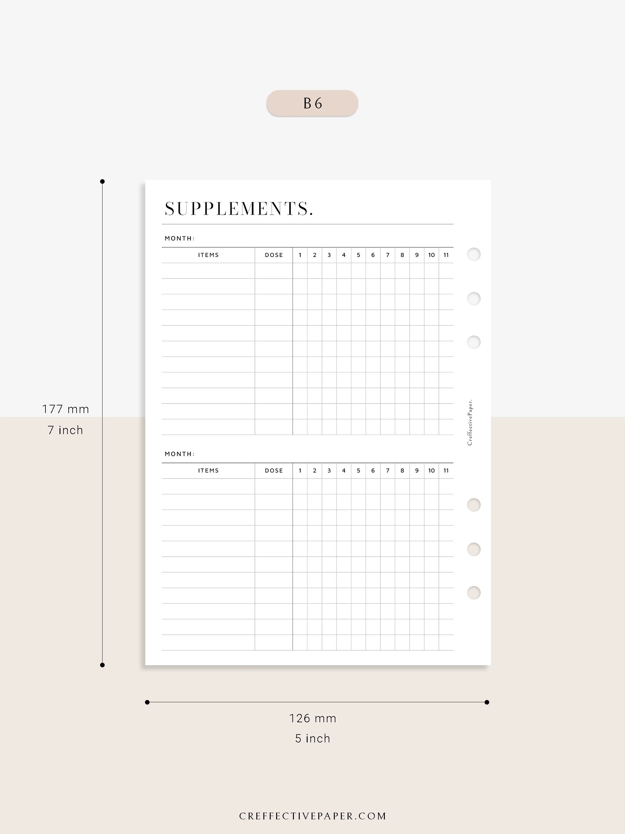 N121-6 | Vitamins & Supplements Tracker, Medication Log Template