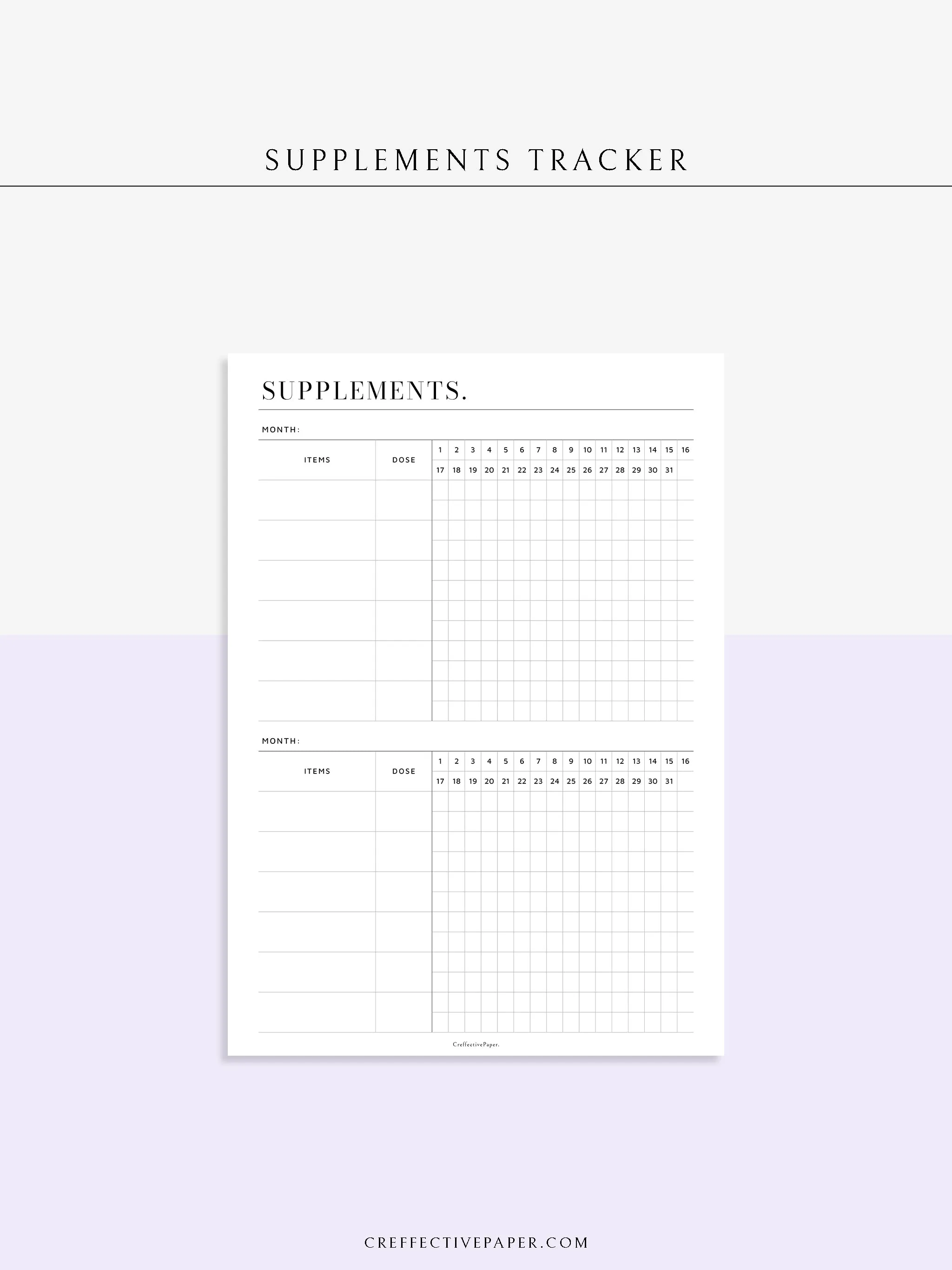 N121-6 | Vitamins & Supplements Tracker, Medication Log Template