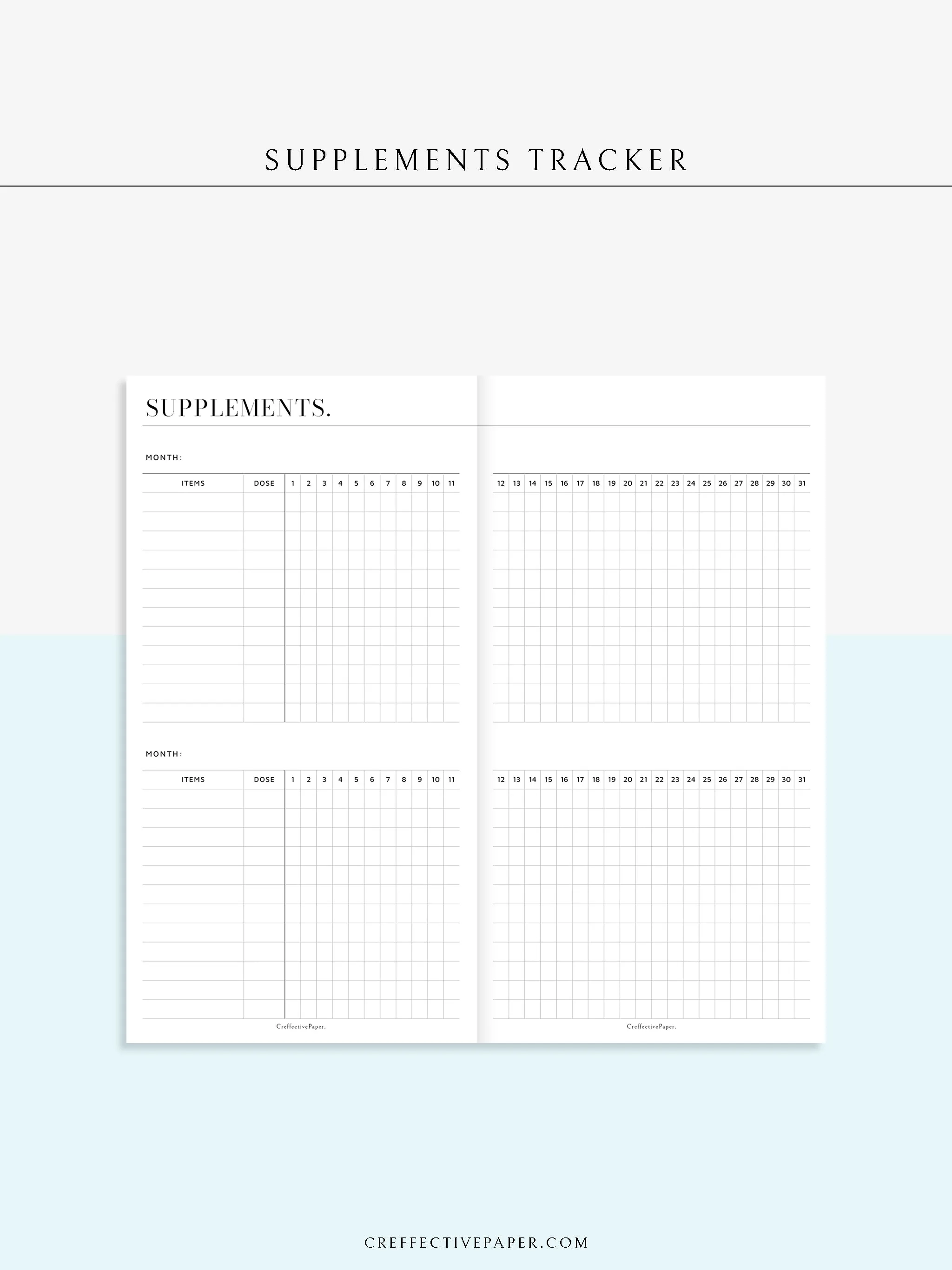N121-6 | Vitamins & Supplements Tracker, Medication Log Template