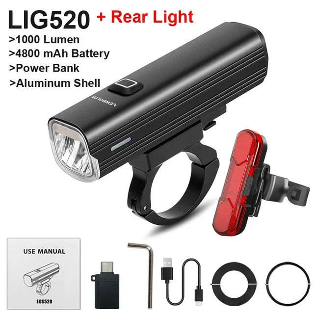 NEWBOLER Bicycle Light Front 1000Lumen Bike Light 4800mAh  Waterproof Flashlight USB Charging MTB Road Cycling Lamp Accessories