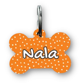 Orange Polka Dots Bone Dog Tag