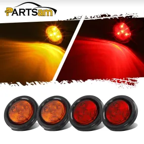 Partsam 4) 2 inch Round LED Red/Amber Clearance/Side Marker Light grommets mount w/ Reflex, 2 Inch Round LED Trailer Clearance and Side Marker Lights Kit with Light Grommet and Wire Pigtail Truck RV