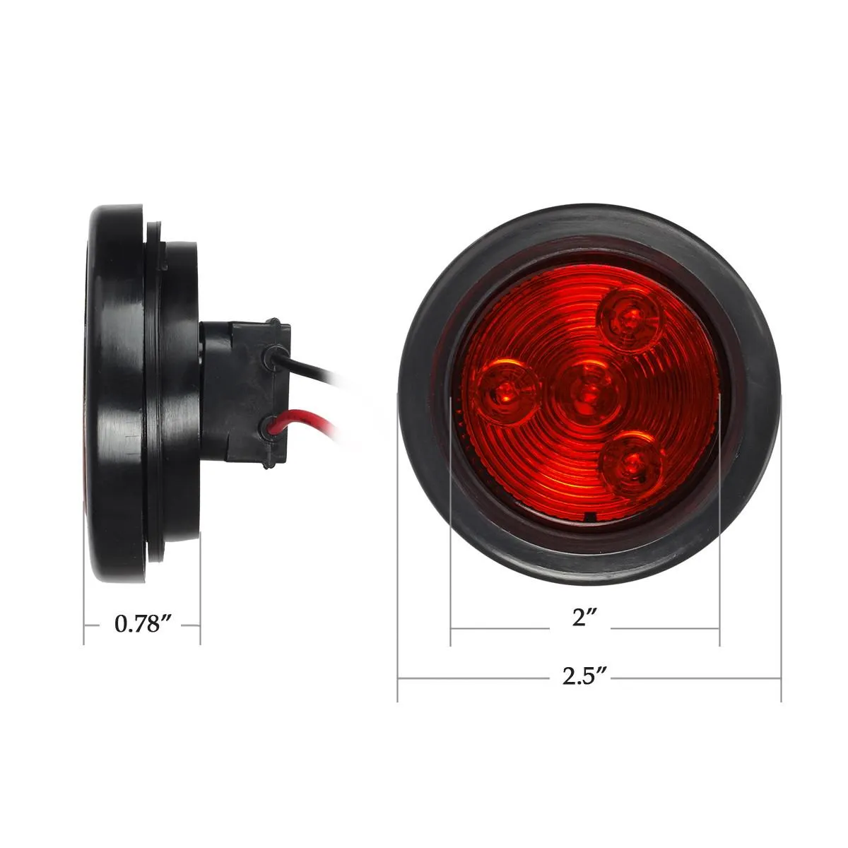 Partsam 4) 2 inch Round LED Red/Amber Clearance/Side Marker Light grommets mount w/ Reflex, 2 Inch Round LED Trailer Clearance and Side Marker Lights Kit with Light Grommet and Wire Pigtail Truck RV