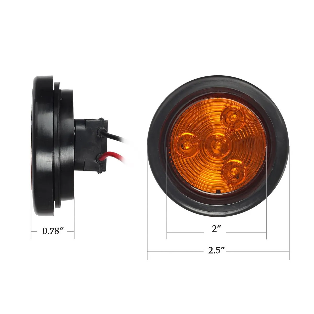 Partsam 5pcs 2 inch Amber Round Sealed Clearance Marker Light 4 LED Mount Grommet/Pigtails