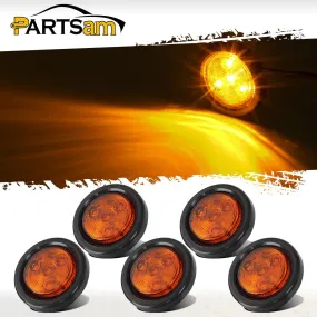 Partsam 5pcs 2 inch Amber Round Sealed Clearance Marker Light 4 LED Mount Grommet/Pigtails