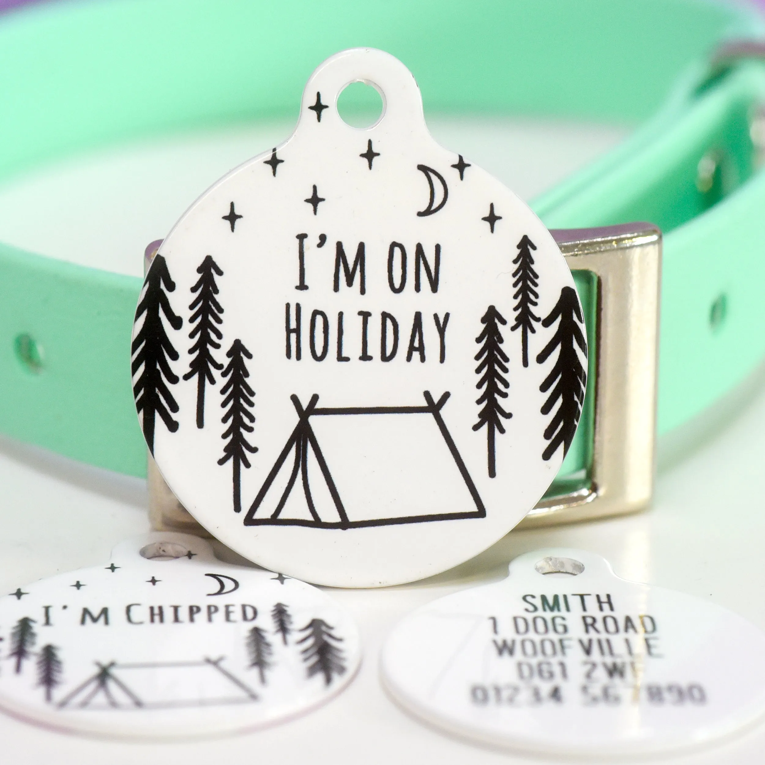Personalised Camping Pet Name ID Tag