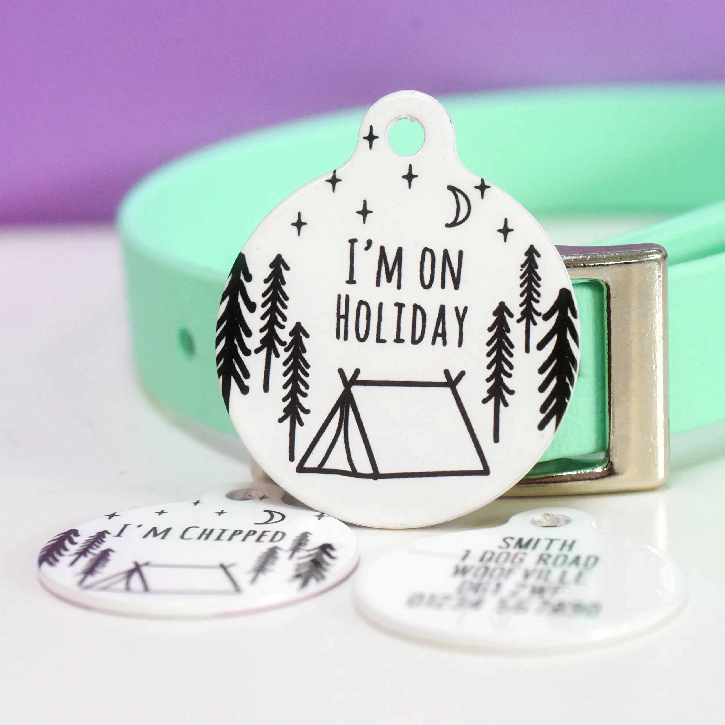 Personalised Camping Pet Name ID Tag