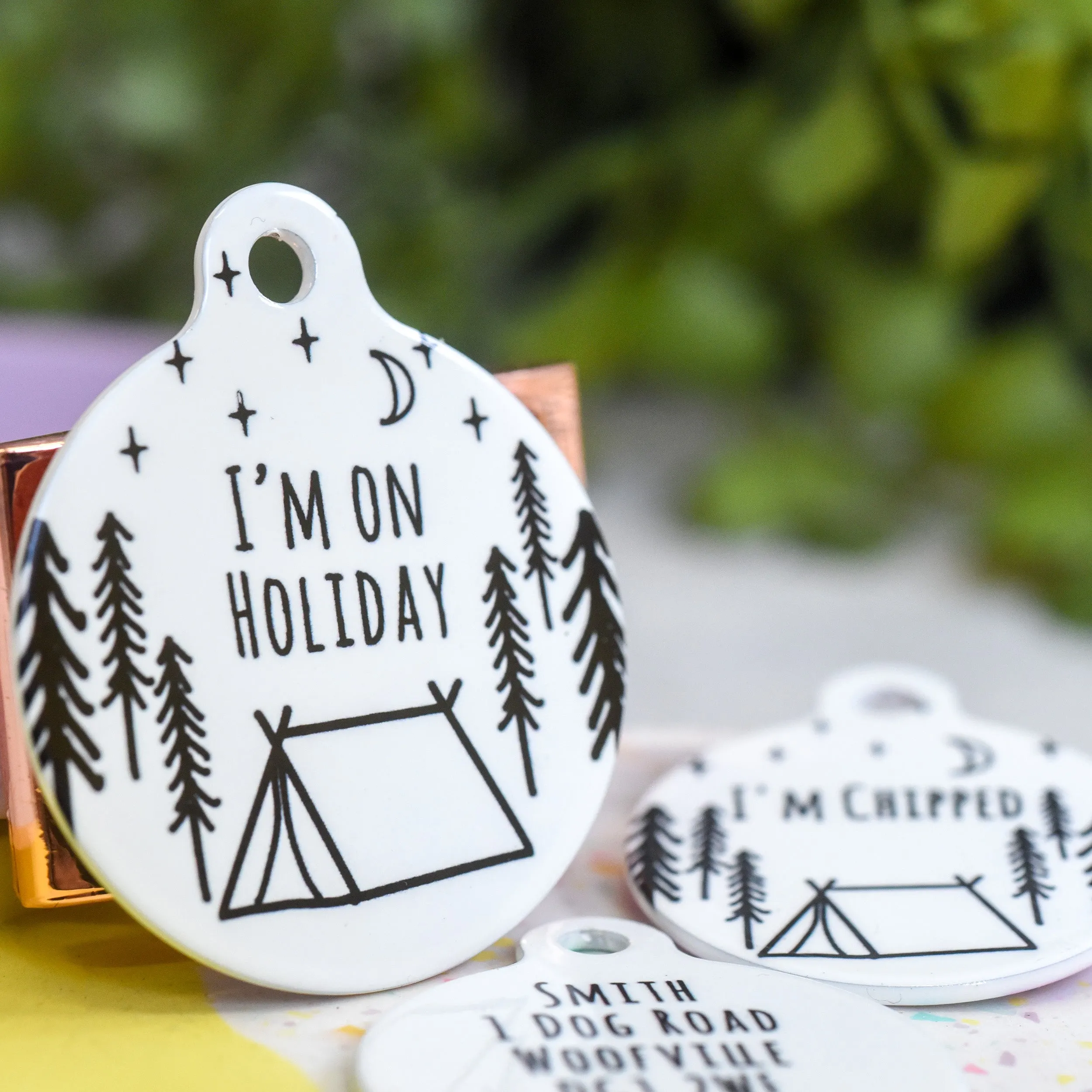Personalised Camping Pet Name ID Tag