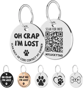 Pet ID Tags Dog Tags Stainless Steel QR Code Pet Online Profile Scan QR Receive Instant Pet Location Alert Email