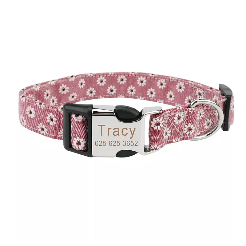 PetAffairs Pet Flower Dog Collar with Engraved ID Tag