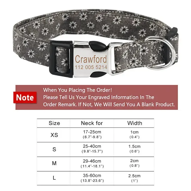 PetAffairs Pet Flower Dog Collar with Engraved ID Tag