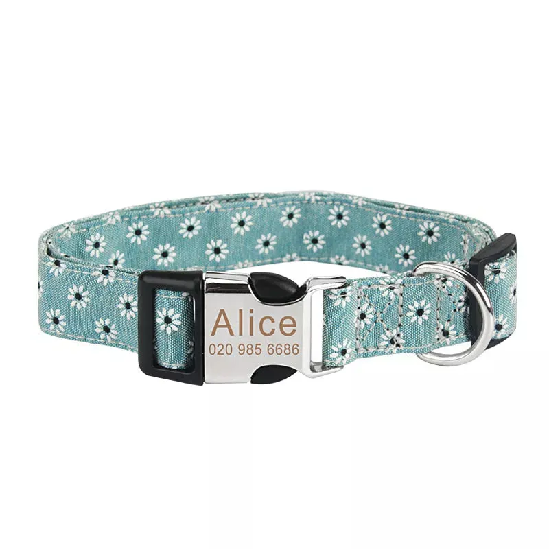 PetAffairs Pet Flower Dog Collar with Engraved ID Tag