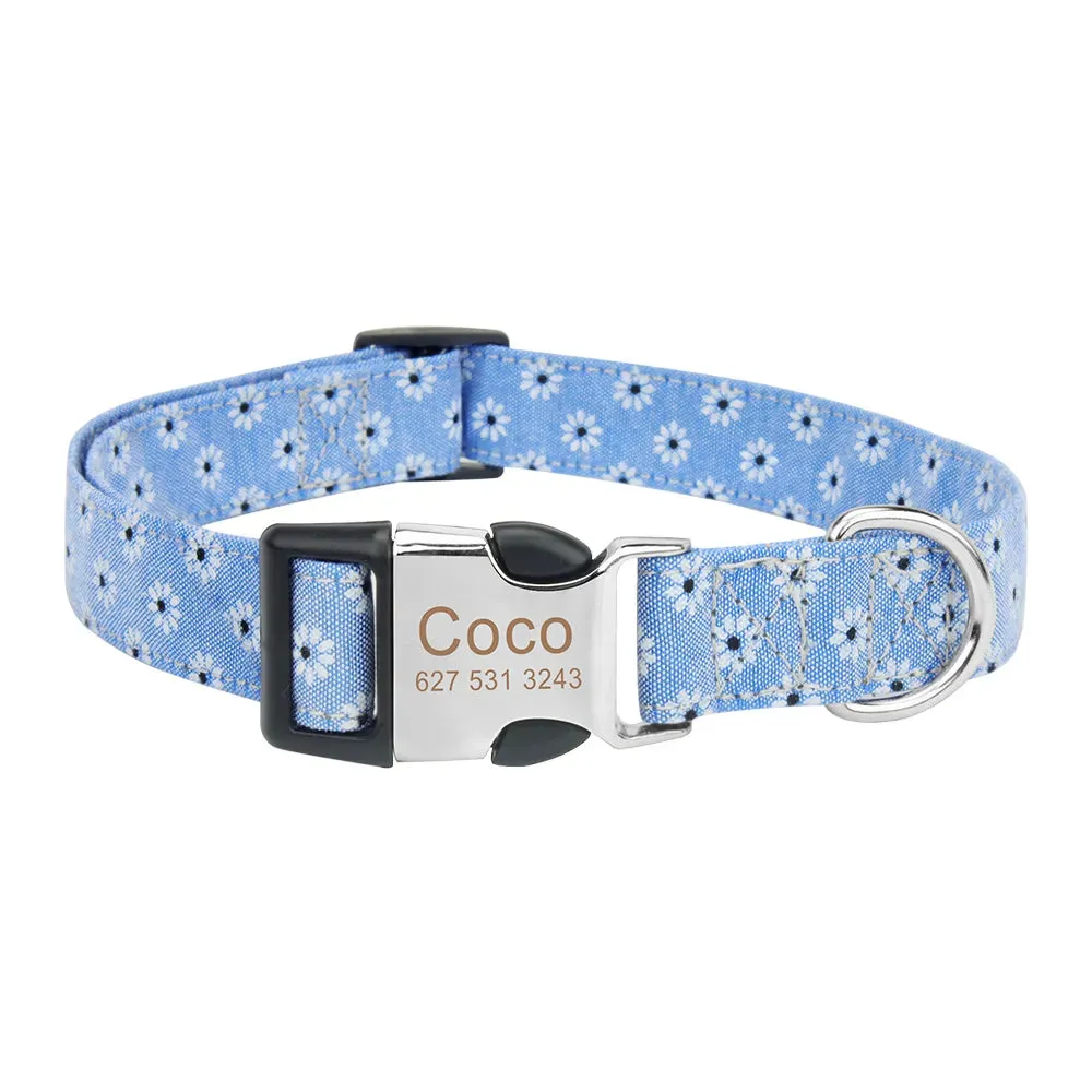 PetAffairs Pet Flower Dog Collar with Engraved ID Tag