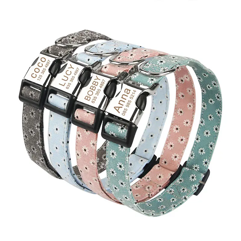 PetAffairs Pet Flower Dog Collar with Engraved ID Tag