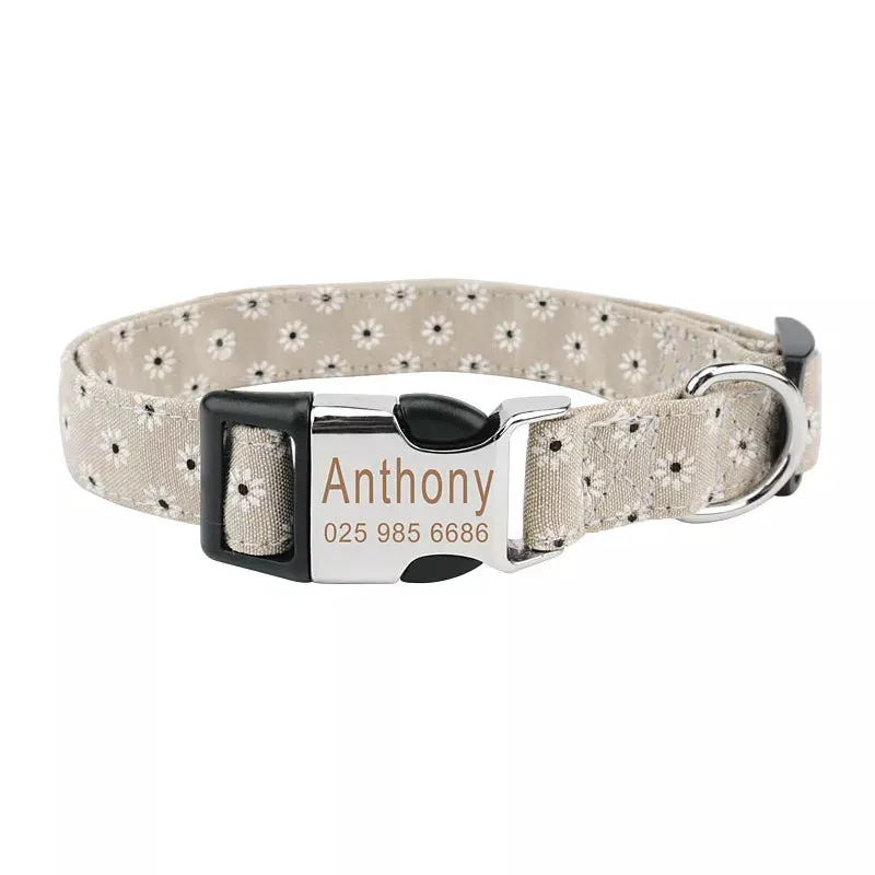 PetAffairs Pet Flower Dog Collar with Engraved ID Tag