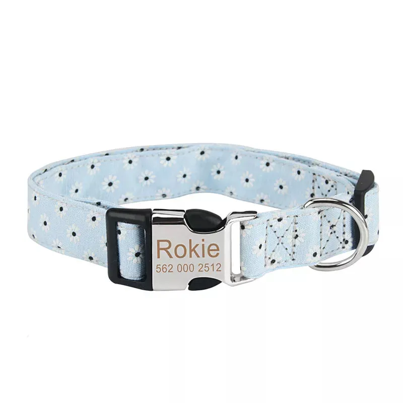 PetAffairs Pet Flower Dog Collar with Engraved ID Tag