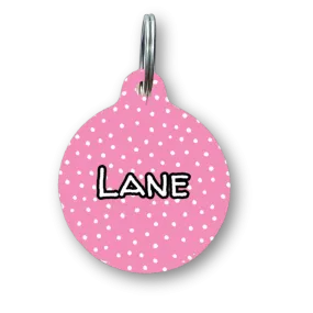 Pink Polka Dots Circle Pet Tag