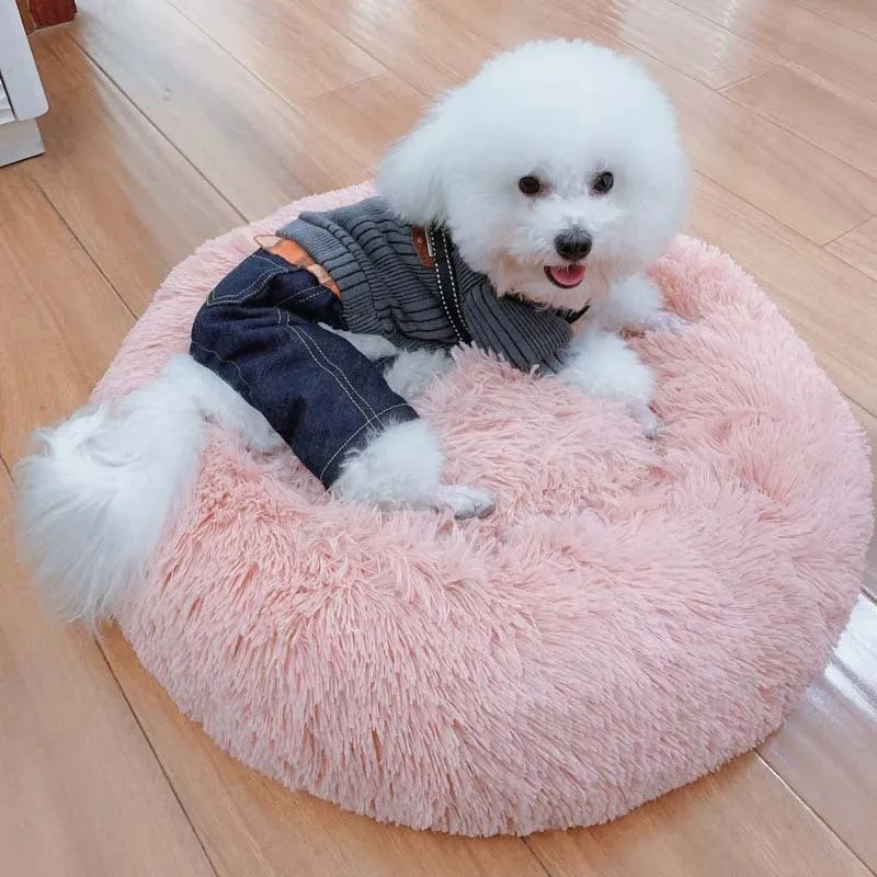 Plush Bed Soft Long Plush Bed Round Pet Dog Bed For Small Dogs Cats Nest Winter Warm Sleeping Bed Puppy Mat