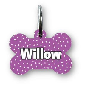 Purple Polka Dots Bone Dog Tag