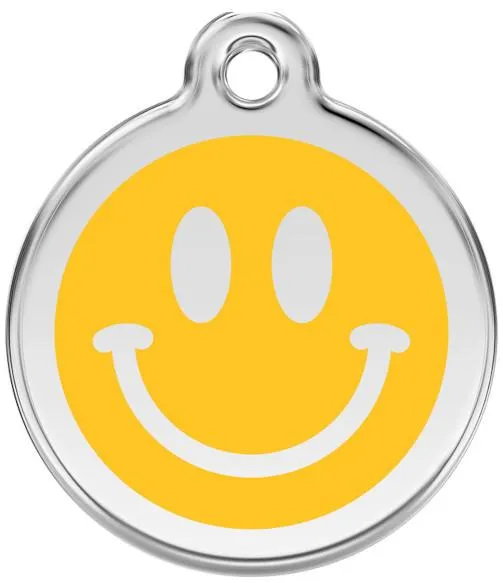 Red Dingo Enamel Dog & Cat ID Tags Smiley Face