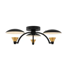 Redding LED Semi Flush Mount in Matte Black w White & Brass Accent