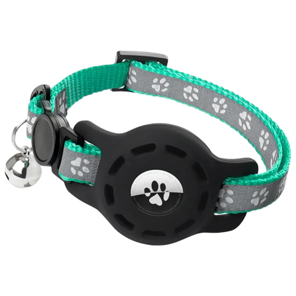 Reflective Pet Collar with Apple AirTag Holder for Cats Kittens Puppies Green