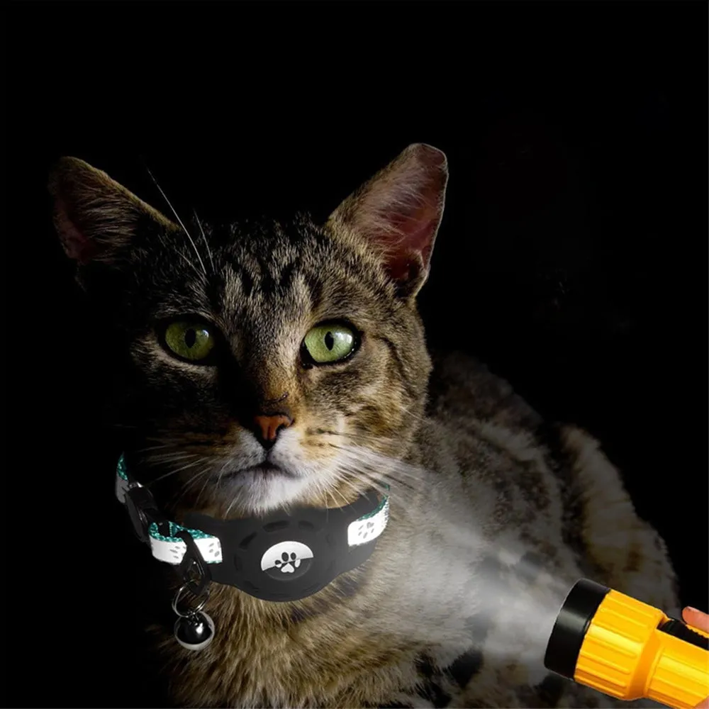 Reflective Pet Collar with Apple AirTag Holder for Cats Kittens Puppies Green