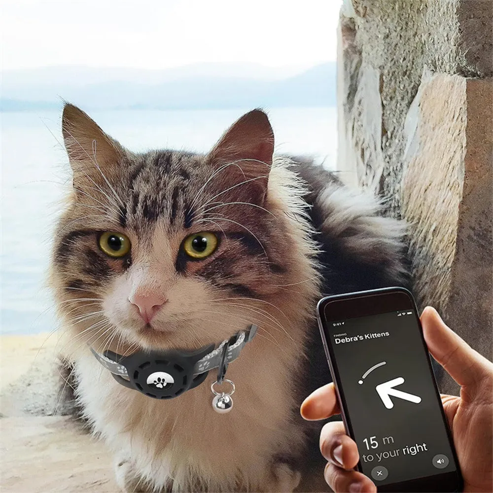 Reflective Pet Collar with Apple AirTag Holder for Cats Kittens Puppies Grey