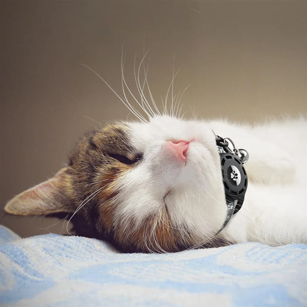 Reflective Pet Collar with Apple AirTag Holder for Cats Kittens Puppies Grey