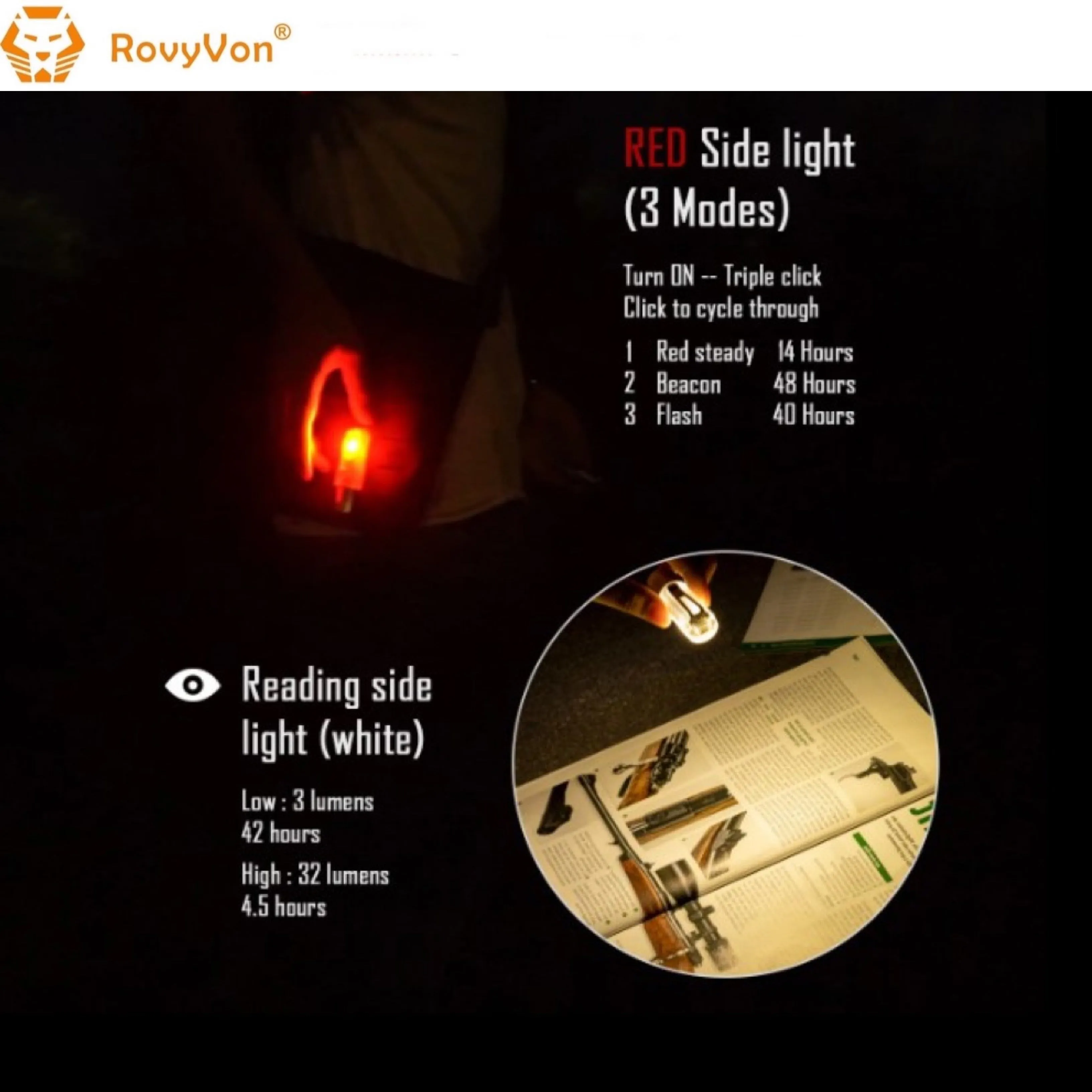 RovyVon Aurora A25 White/RED Green GITD Keychain Flashlight