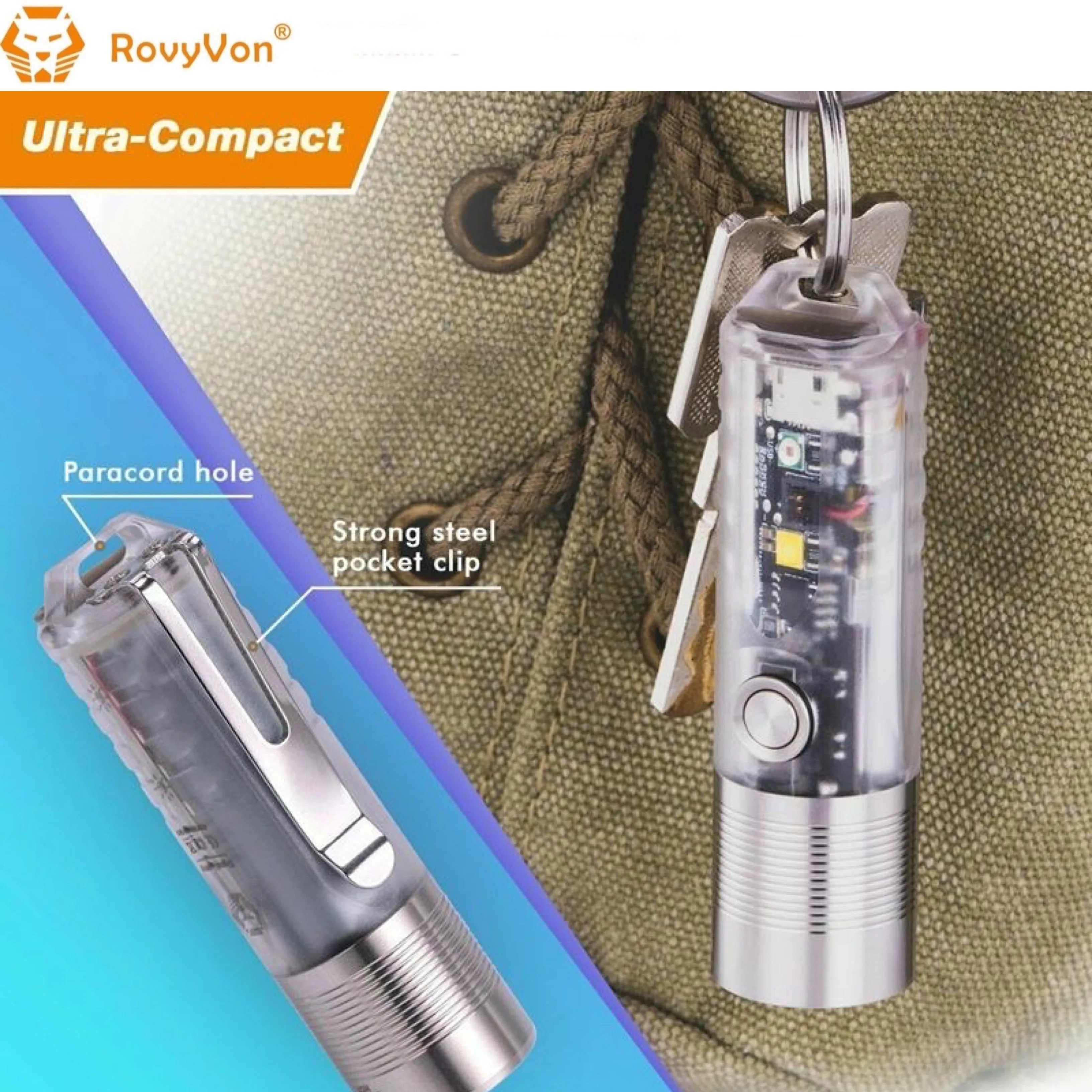 RovyVon Aurora A25 White/RED Green GITD Keychain Flashlight