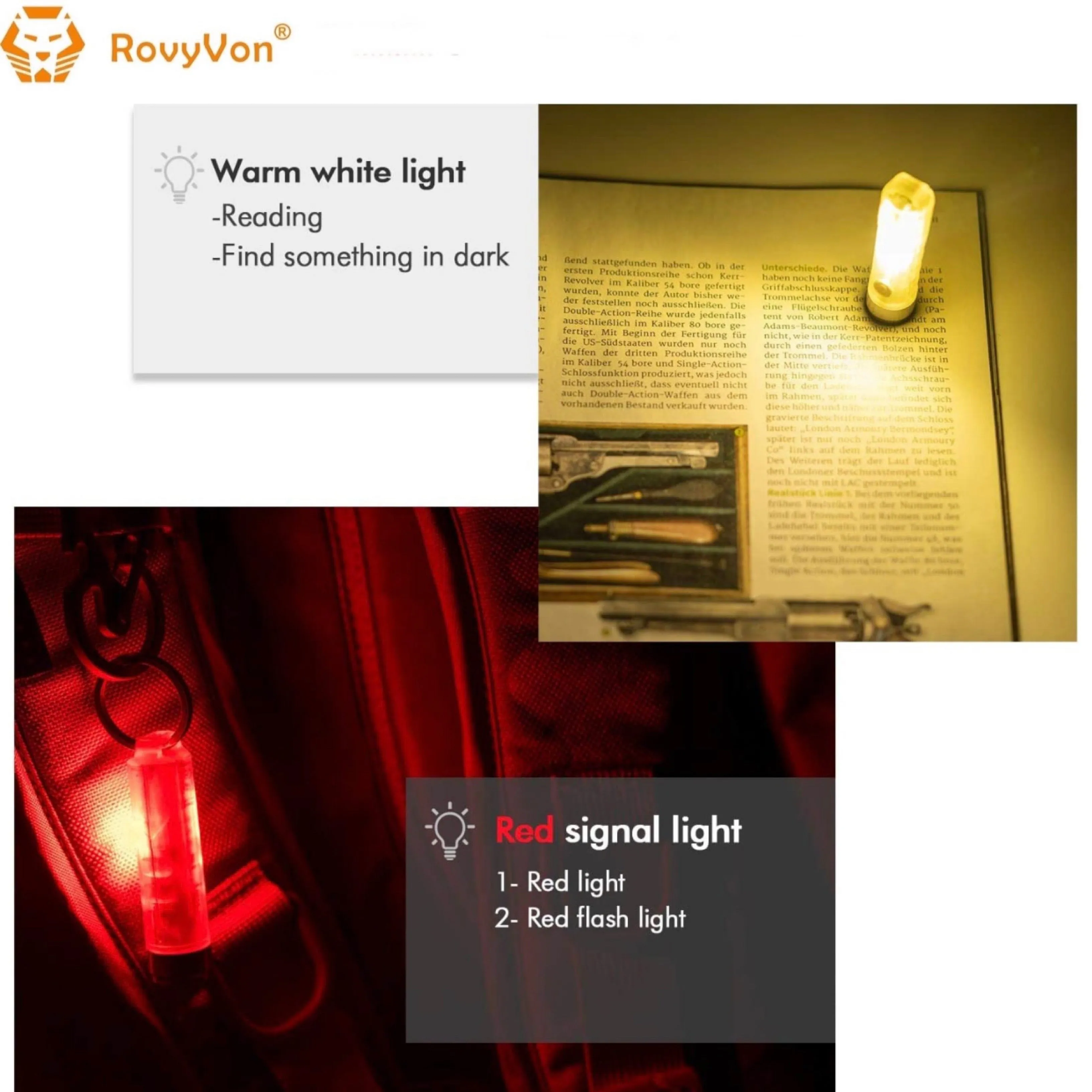 RovyVon Aurora A25 White/RED Green GITD Keychain Flashlight